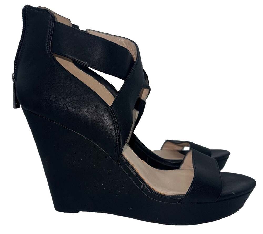 Jessica Simpson Womens Size 8M Black Platform Wedge Sandals Criss Cross Zip